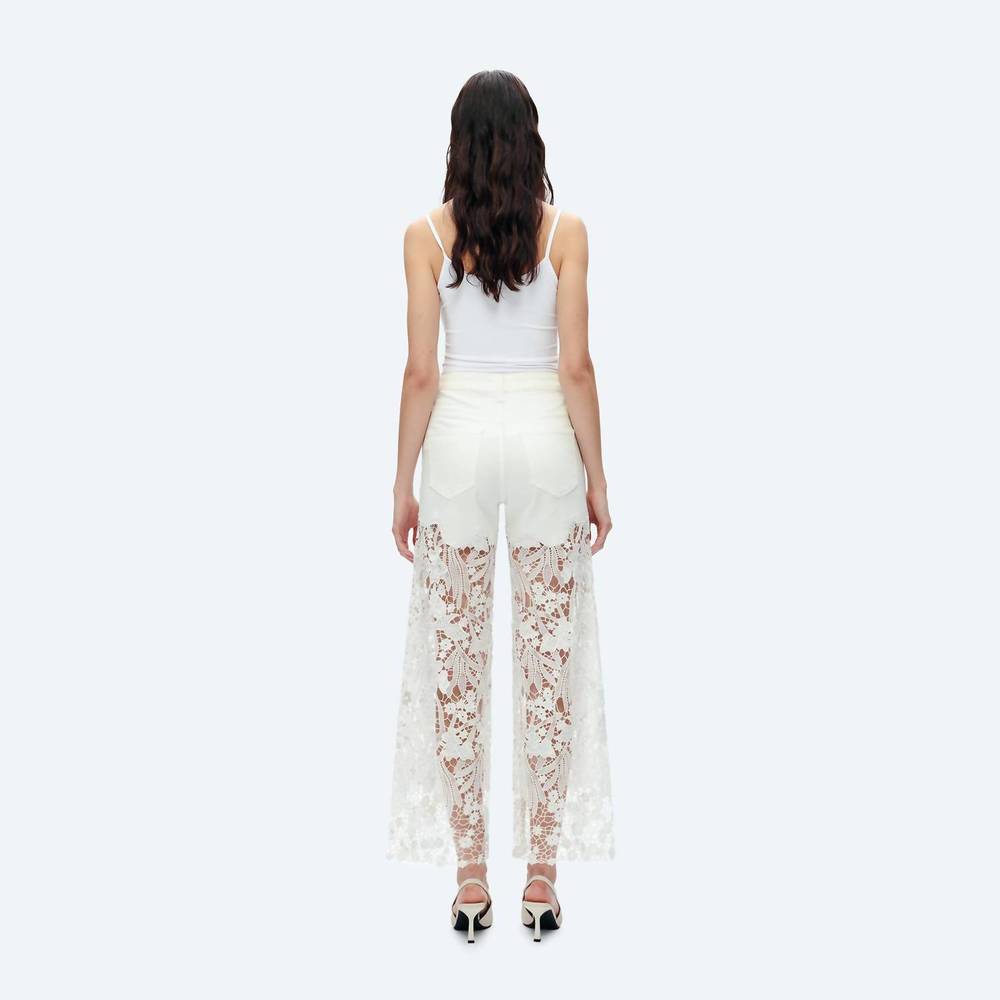 NEW BAYEAS embellished lace contrast wide leg jeans in white - Picture 3 of 7